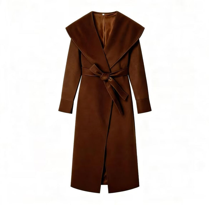 Damen Eleganter Mantel mit übergroßem Schalkragen und Bindegürtel Drune