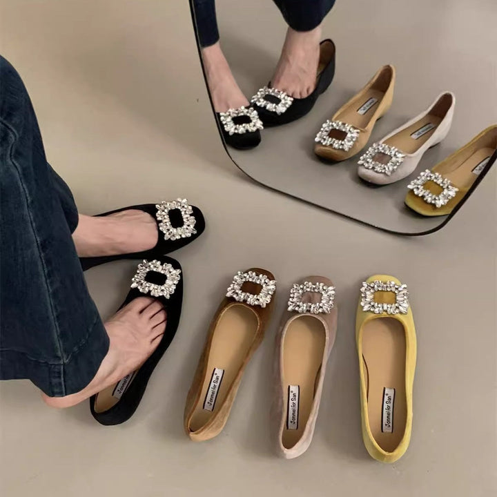 Damen raffinierte Ballerinas mit funkelndem Schmuckdetail und flexiblem Fußbett Drune