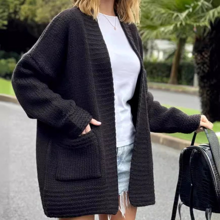 Damen lässiger Strickcardigan mit praktischen Taschen und offenem Schnitt Drune