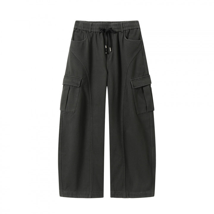 Damen Weite Cargo-Hose mit Tunnelzugbund, aufgesetzten Pattentaschen und weitem Bein Drune