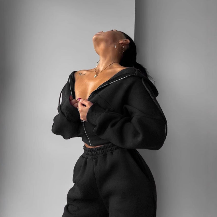 Damen sportliches Cropped-Set mit Weite und Reißverschluss Drune