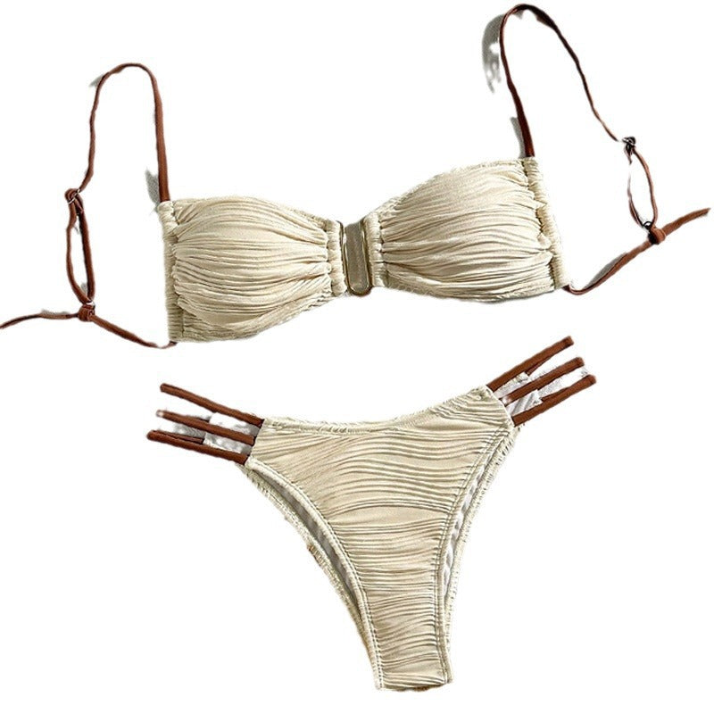 Damen Bandeau-Bikini mit raffiniertem Rüschendesign und verstellbaren Trägern Drune
