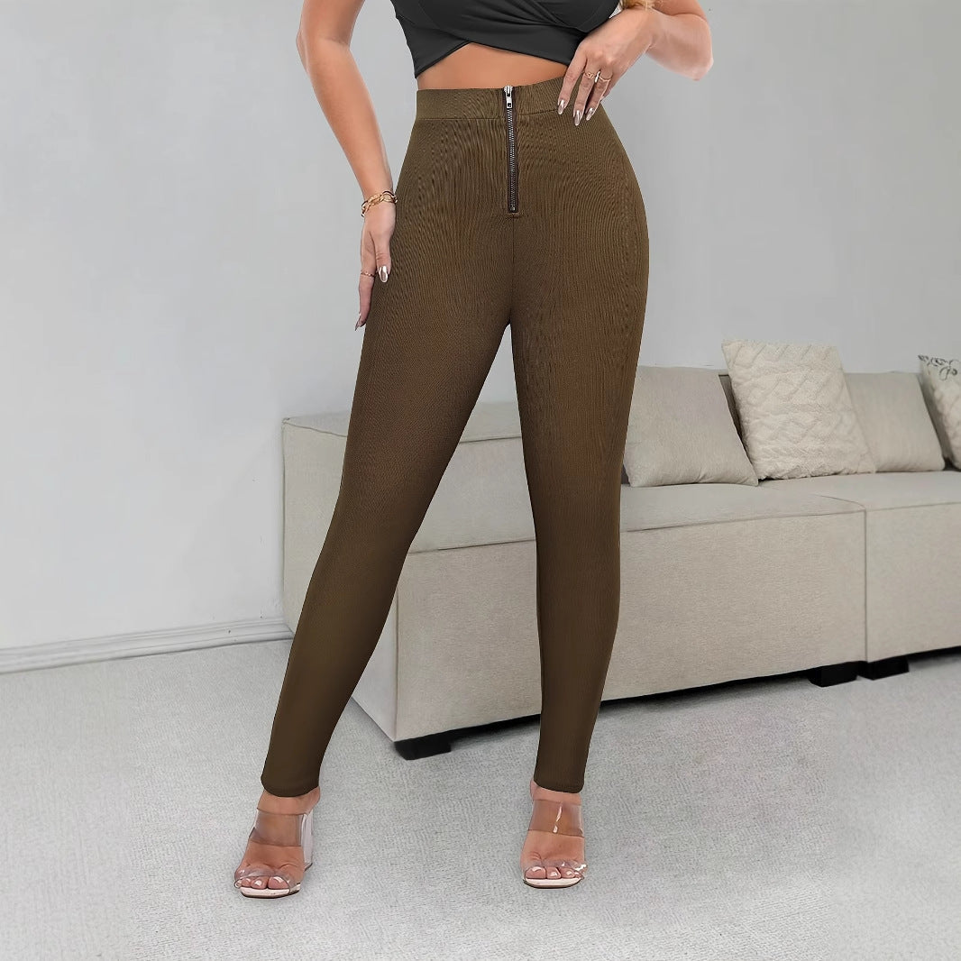 Drune | High-Waist Leggings mit strukturiertem Design und dekorativem Reißverschluss