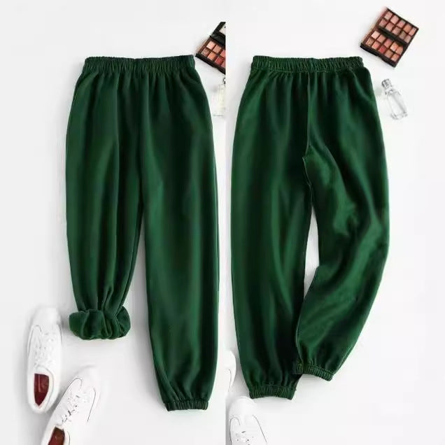 Damen nan weite High-Waist Jogginghose aus weichem Fleece mit elastischem Bund, Eingrifftaschen und engen Saumbündchen Drune