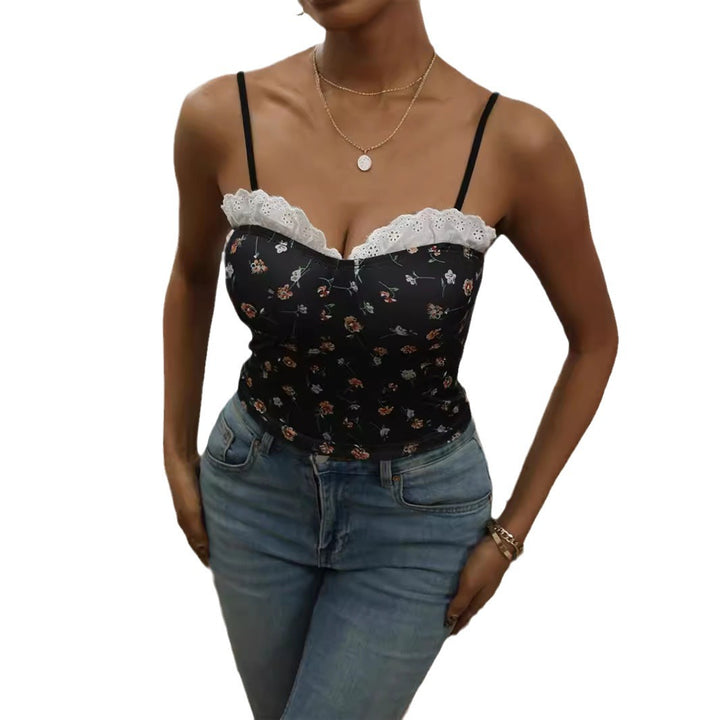 Damen Spitzen-Cami-Top mit floralem Design Drune