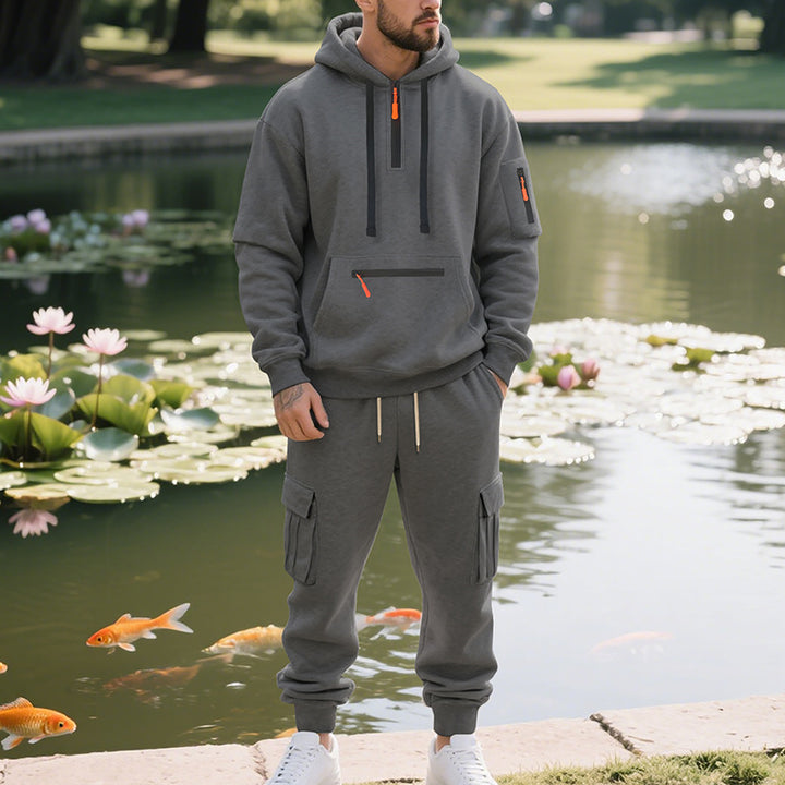 Herren sportliches Hoodie und Bundhose Set mit praktischen Taschen Drune