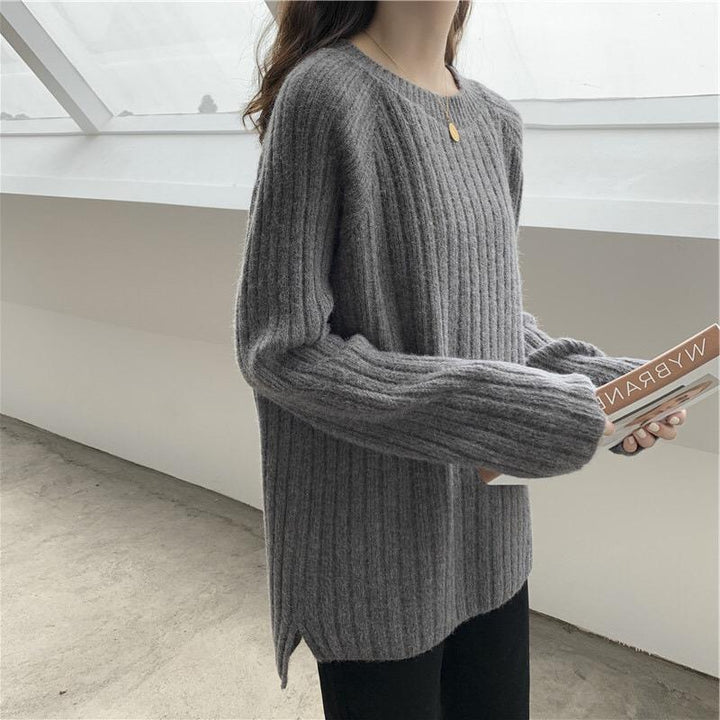 Damen gemütlicher Rippenstrickpullover Drune