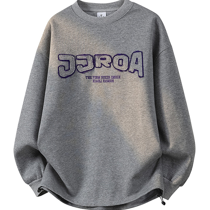 Damen Oversize-Sweatshirt mit gesticktem Schriftzug, abgerundetem Saum & überschnittener Schulter Drune