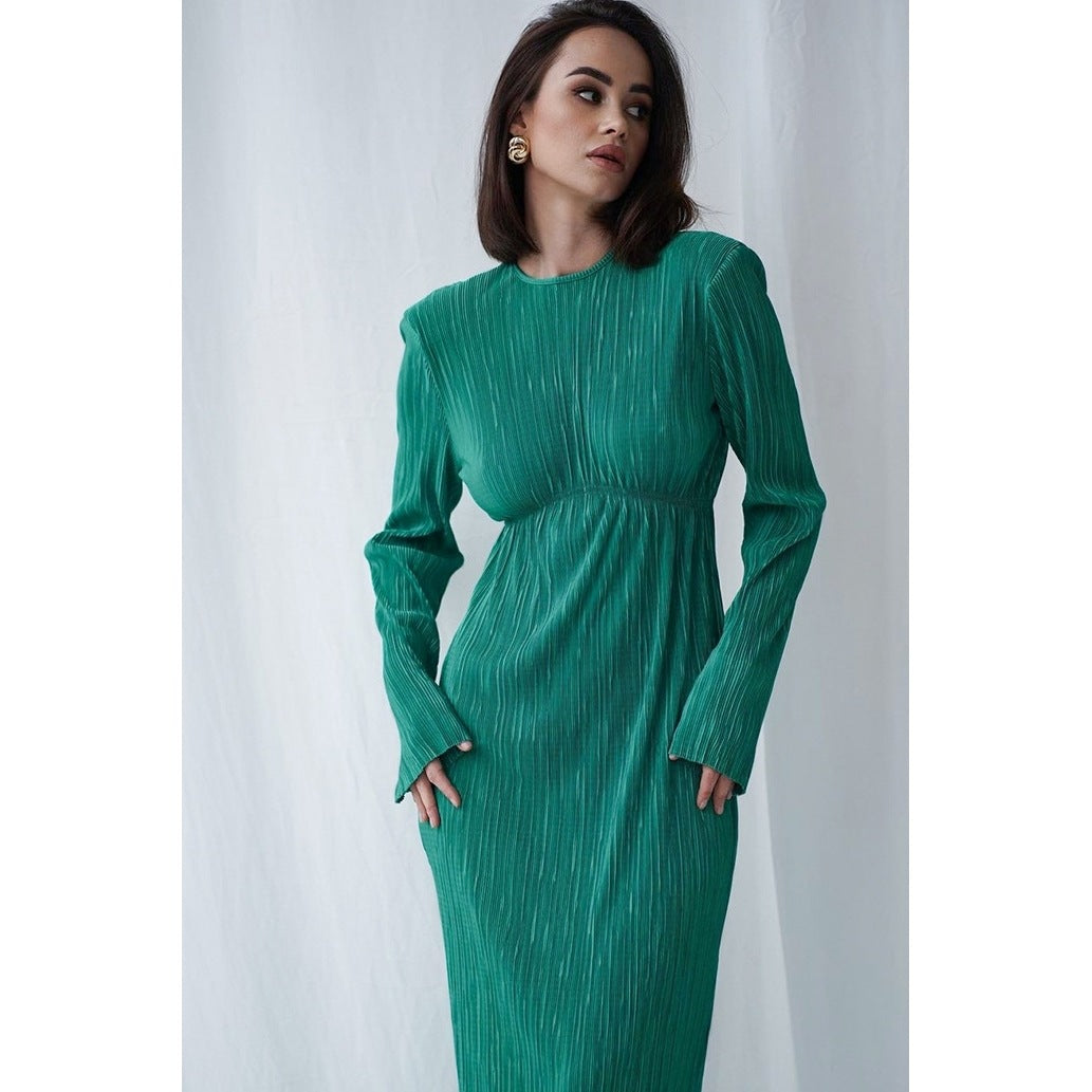 Damen elegantes Maxikleid mit raffinierten Ärmeln und feinem Rippdesign Drune