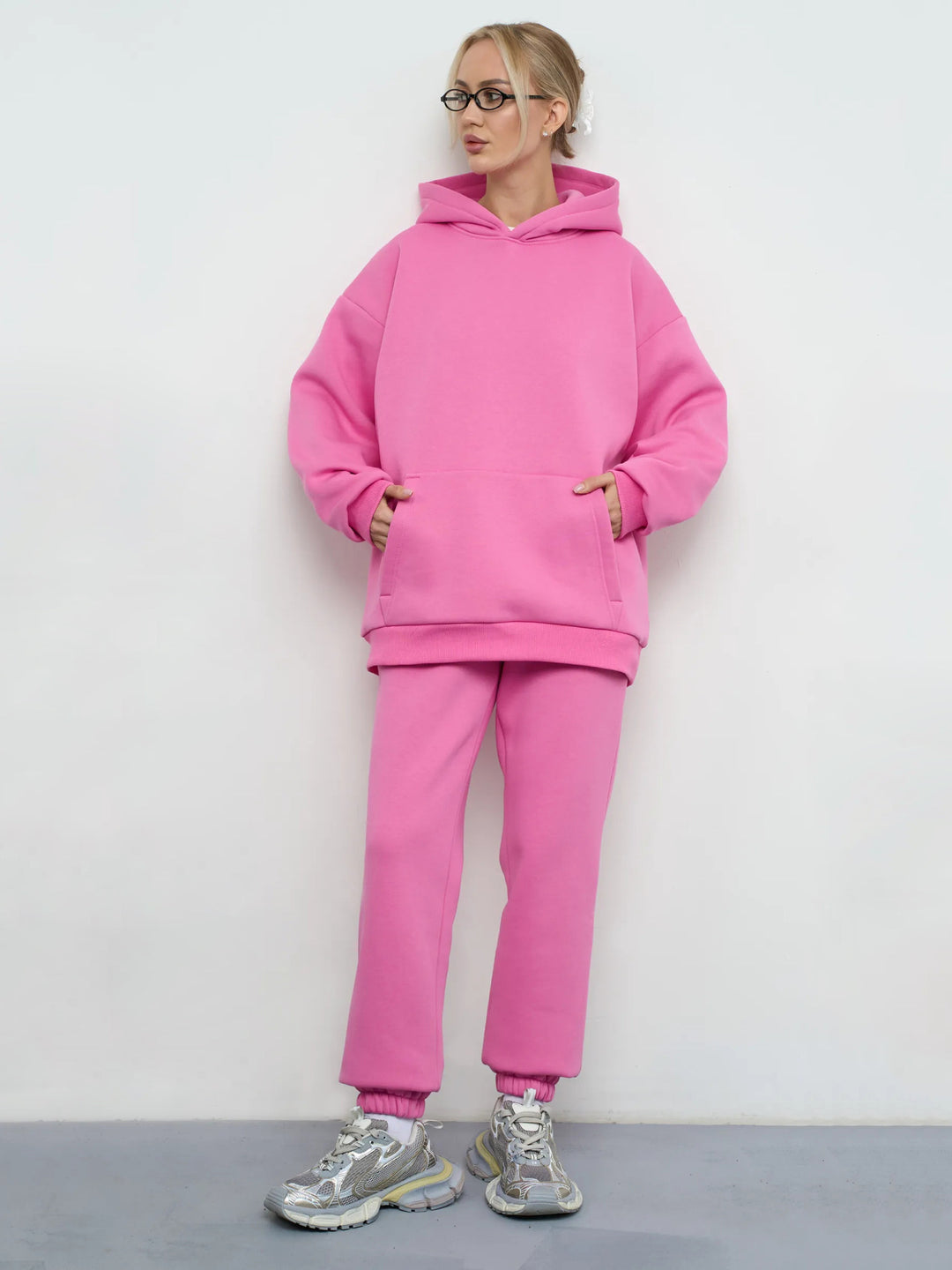Damen großzügiger Kapuzenpullover Oversize mit Kängurutasche und weichem French-Terry Drune