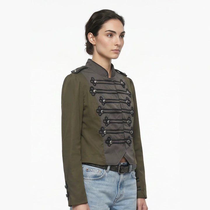 Damen Kurz geschnittener militärinspirierter Blouson mit Zierkordeln Drune