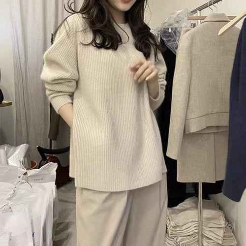 Damen luxuriöser und bequemer Strickpullover mit feiner Rippstruktur Drune