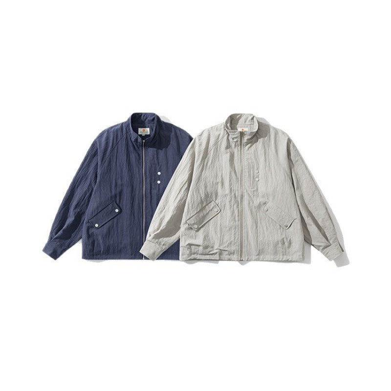 Herren Leichte Windjacke mit Stehkragen, Raglanärmeln und Druckknopf-Taschen Drune