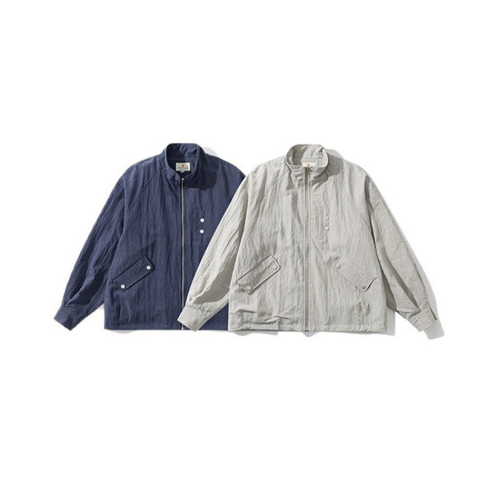 Herren Leichte Windjacke mit Stehkragen, Raglanärmeln und Druckknopf-Taschen Drune