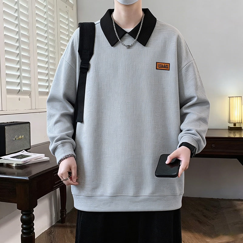 Herren Weitgeschnittenes Polo-Sweatshirt mit Kontrastkragen und Waffelstruktur Drune