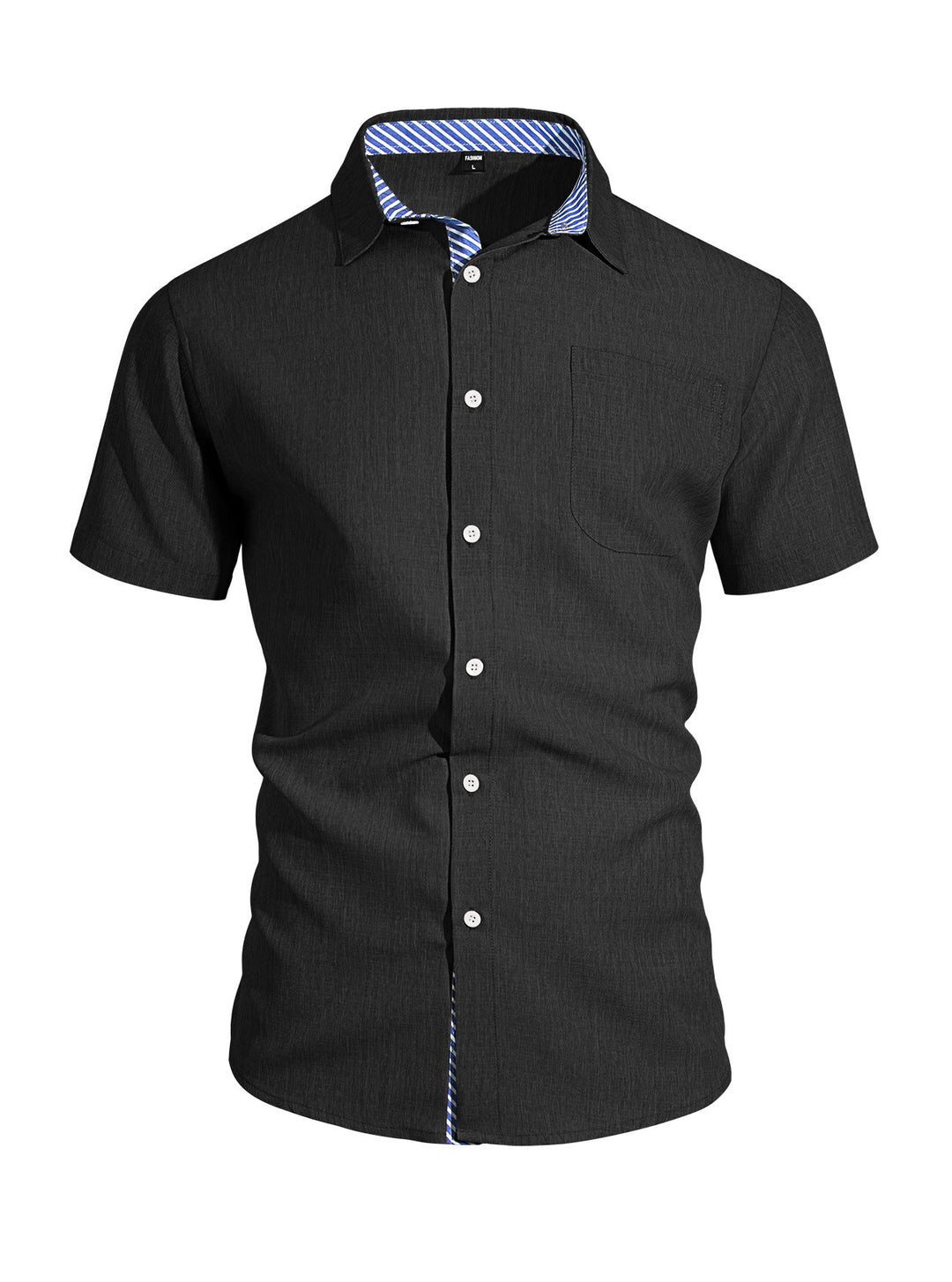 Herren nan Business-Casual Kurzarmhemd mit gestreiftem Kragenfutter und Brusttasche Drune