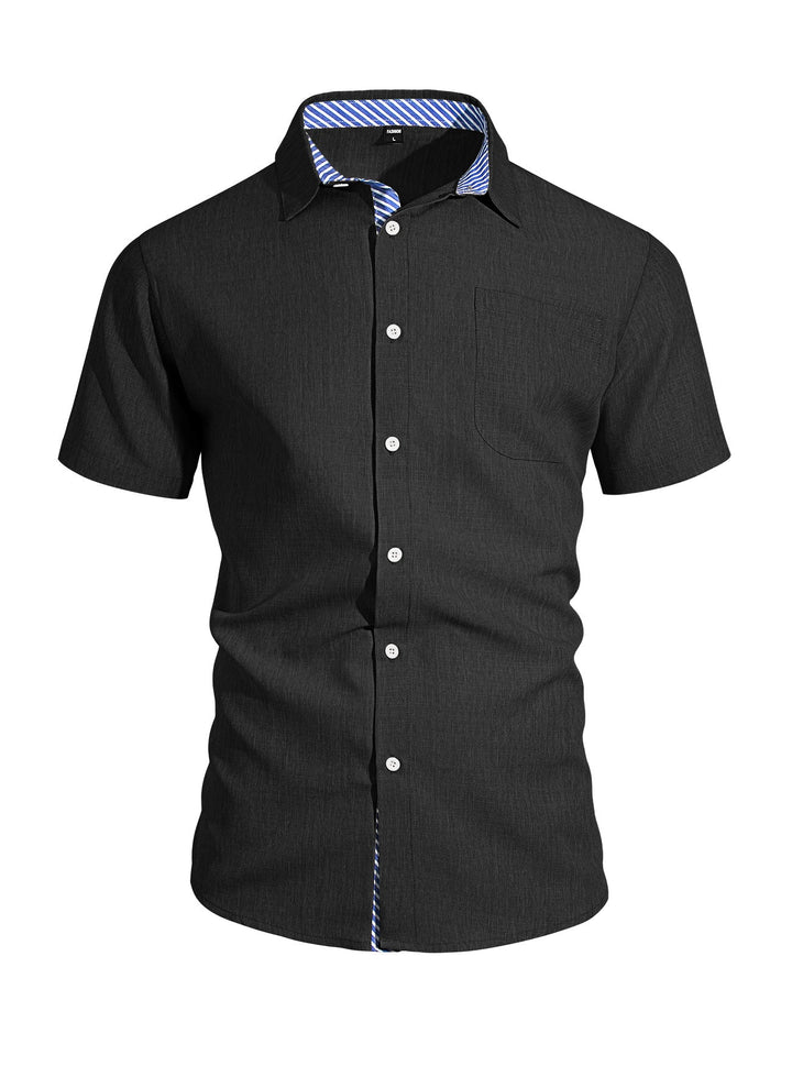 Herren nan Business-Casual Kurzarmhemd mit gestreiftem Kragenfutter und Brusttasche Drune