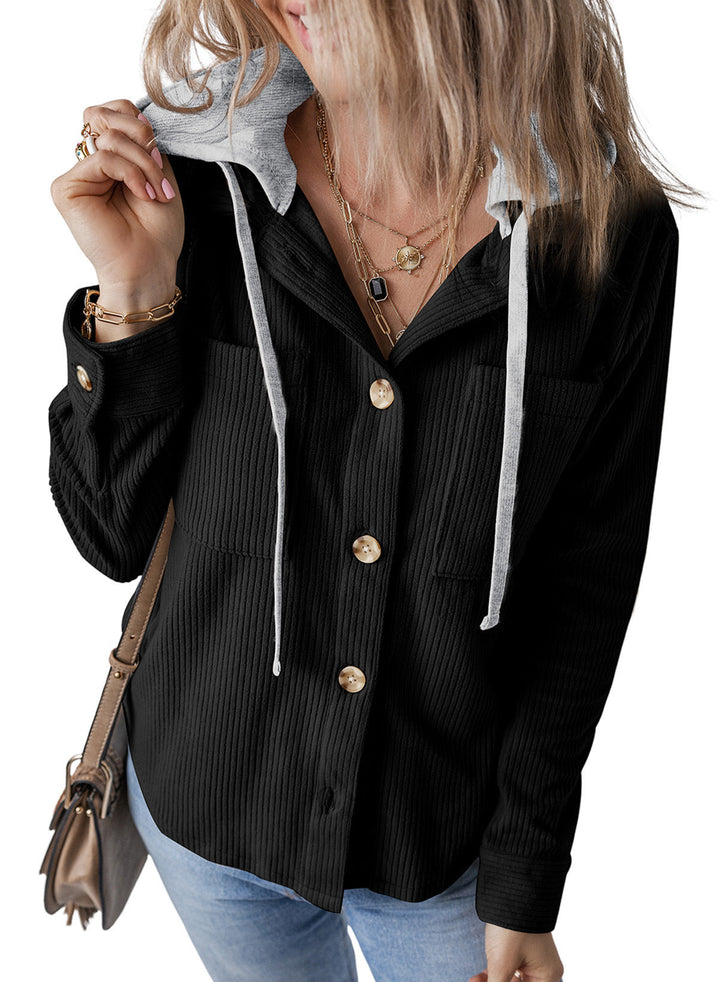 Drune | Damen Kapuzenshirt Jacke mit Rippstruktur Casual Style