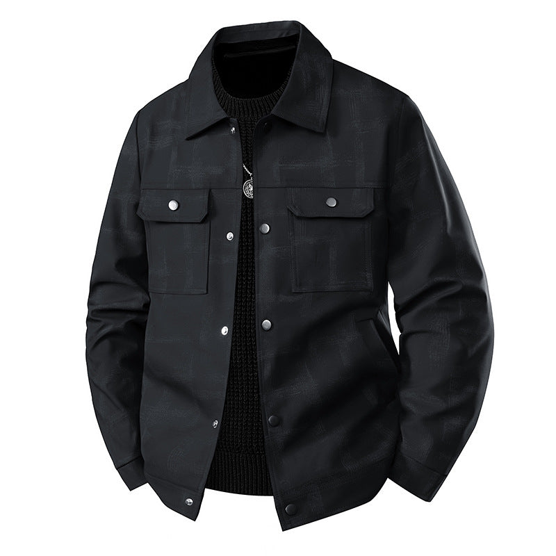 Herren Leichte Overshirt-Jacke mit dezenter Reptilprägung und Druckknopfverschluss Drune