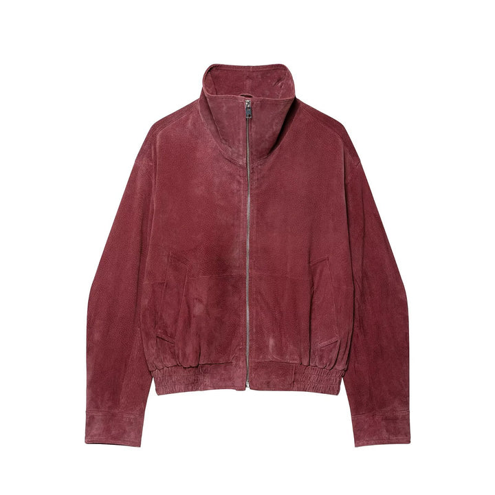 Damen Kurzschnitt Veloursleder-Bomber mit hohem Stehkragen und elastischem Saum Drune