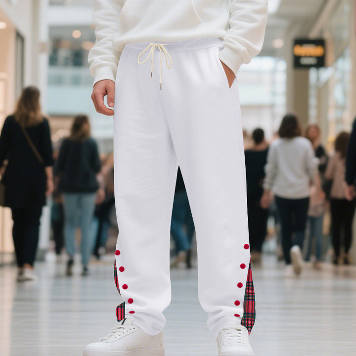 Herren Relaxed-Fit Jogginghose mit Karo-Seitenpasse, Druckknopfleiste & Kordelzug Drune