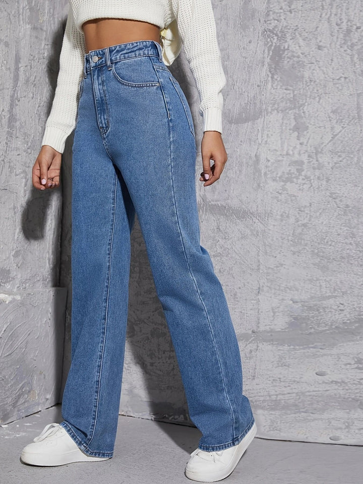 Damen hoch taillierte weite Jeans mit schickem Schnitt und dezenten Waschungen Drune