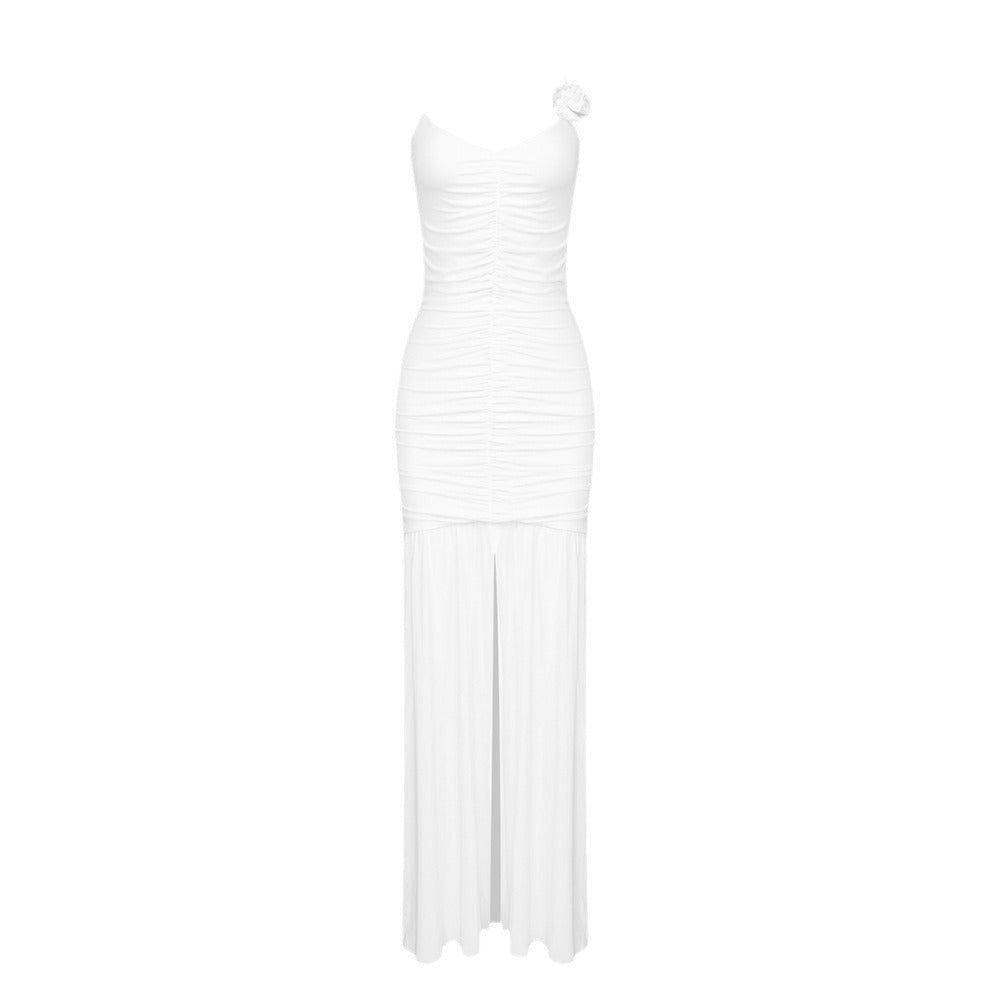 Damen Wickelkleid mit raffinierten Falten und verspielt Blumendetails Drune