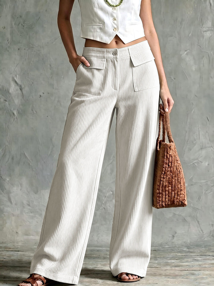 Damen Weite Cord-Palazzohose mit hoher Taille und aufgesetzten Pattentaschen Drune