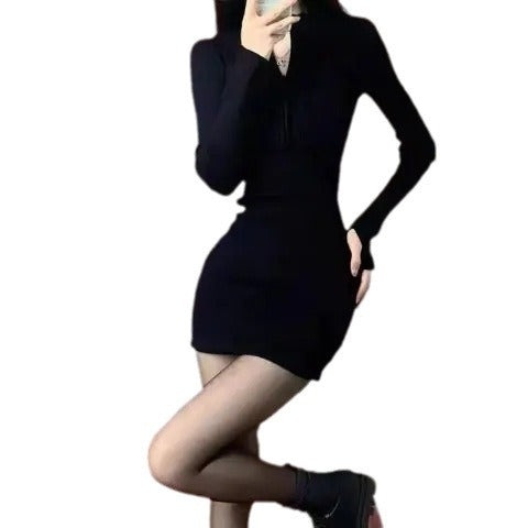 Damen figurbetontes Minikleid mit modernem Reißverschluss und Rippstruktur Drune