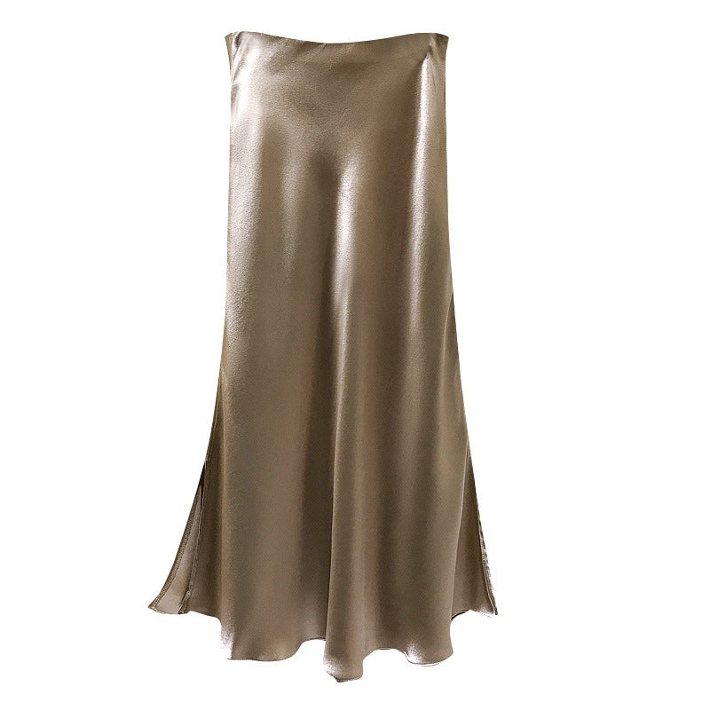 Damen Eleganter Satinrock mit asymmetrischem Schlitz Drune