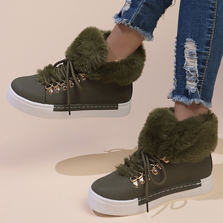 Damen Flauschige Sneakers mit Warmfutter und modischer Schnürung Drune