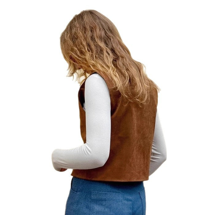 Damen Modische Wildlederweste mit eleganten Knopfdetails Drune
