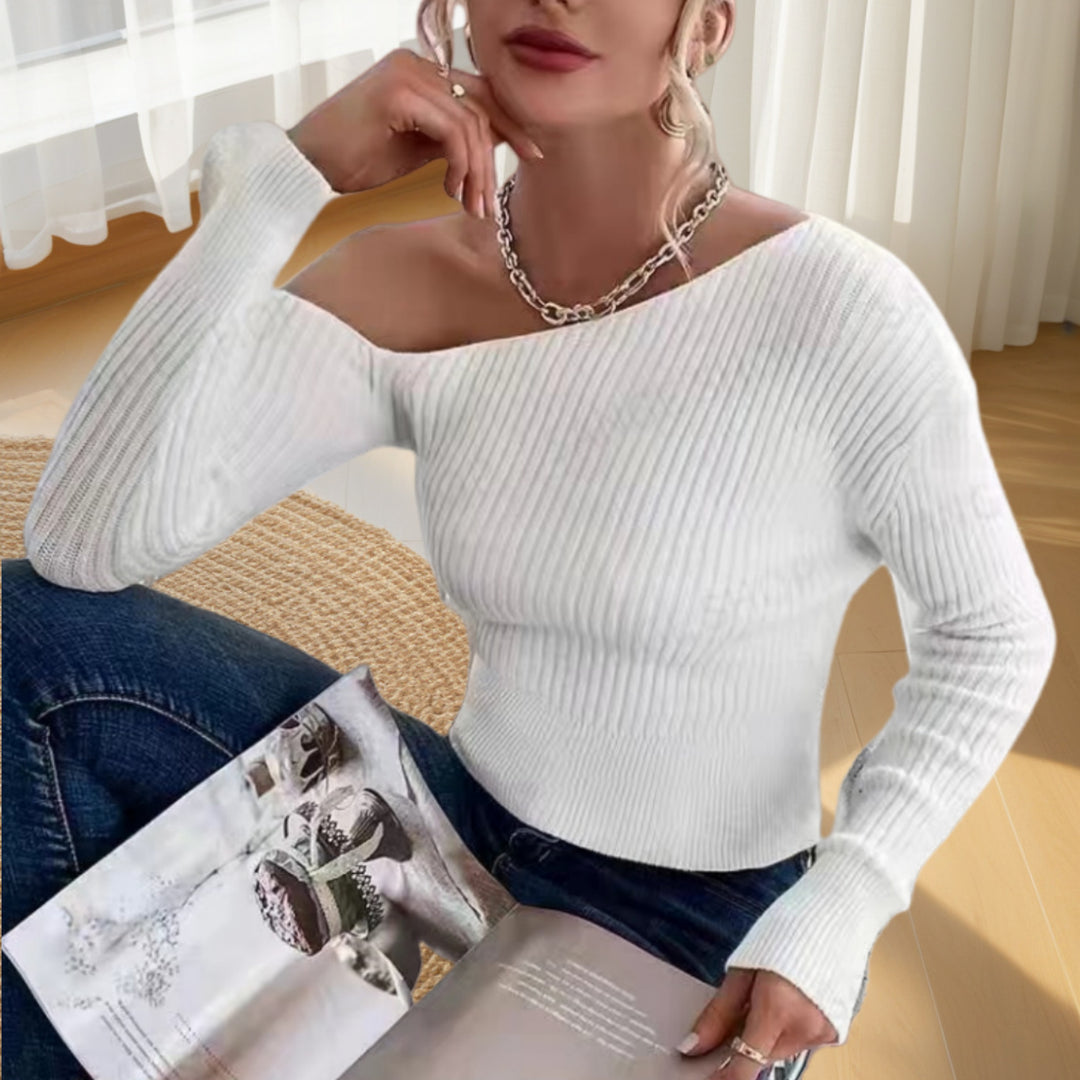 Damen Übergroßes Strickoberteil mit asymmetrischem Design und offenem Schulterbereich Drune