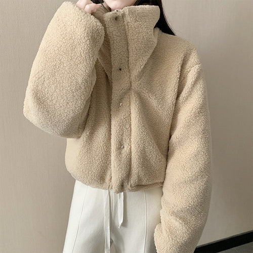 Damen nan kurze wattierte Jacke mit hochschließendem Schalkragen und Teddybündchen Drune