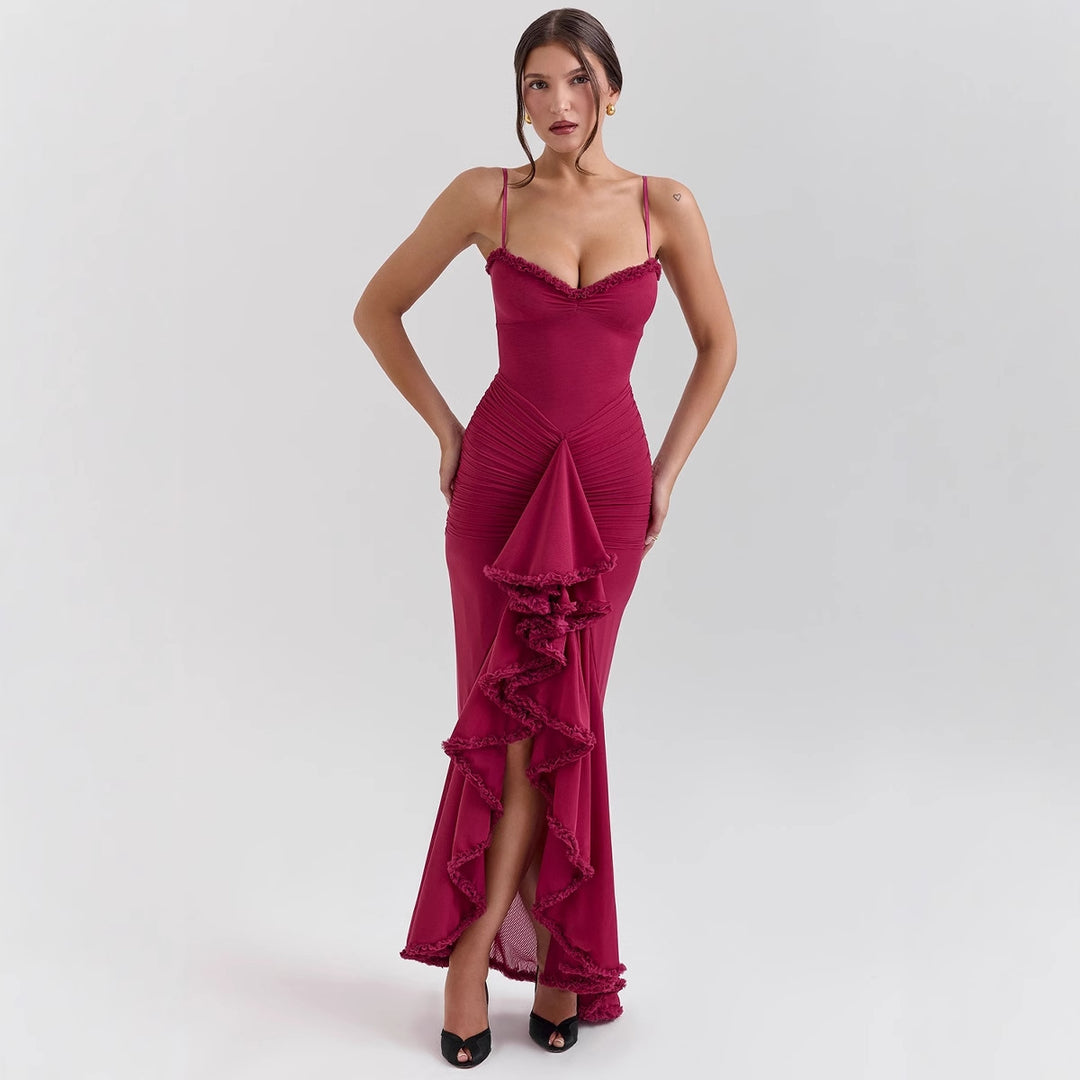 Damen Bodycon Abendkleid mit Rüschen und seitlichem Schlitz Drune