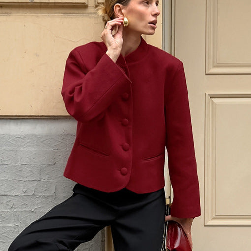 Damen Modische Jacke mit hochgeschlossenem Kragen und Knopfdetails Drune