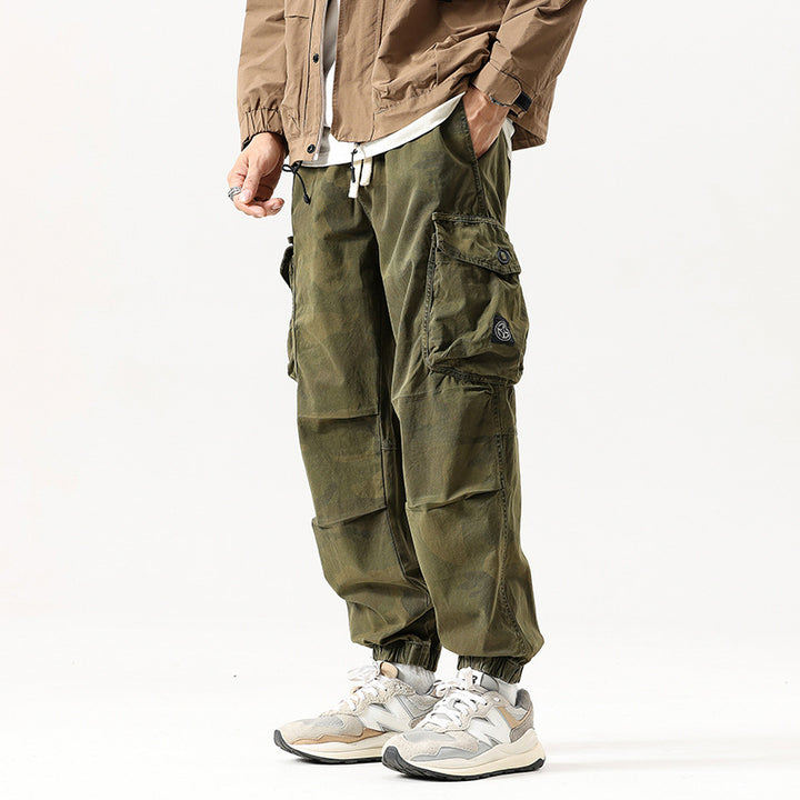 Herren Cargo-Joggerhose mit verstärkten Knien, Multifunktions-Taschen und Kordelbund Drune