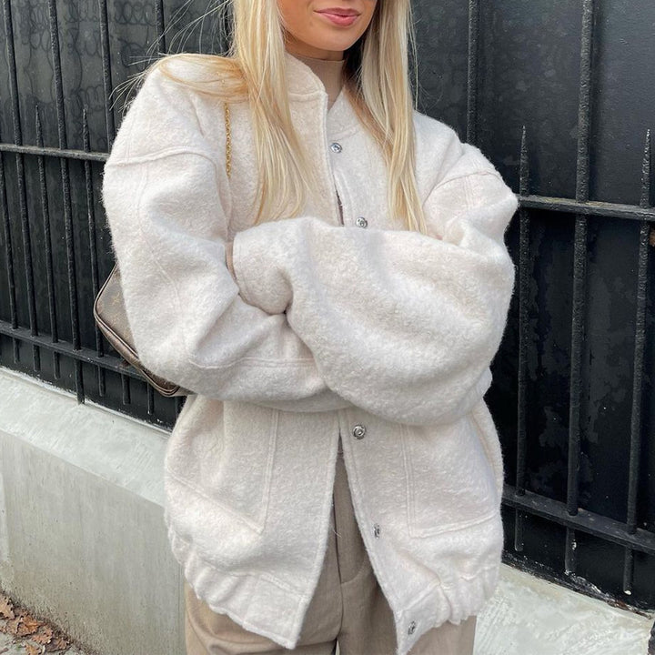 Damen Oversized Fleecejacke mit Knopfverschluss und seitlichen Taschen Drune
