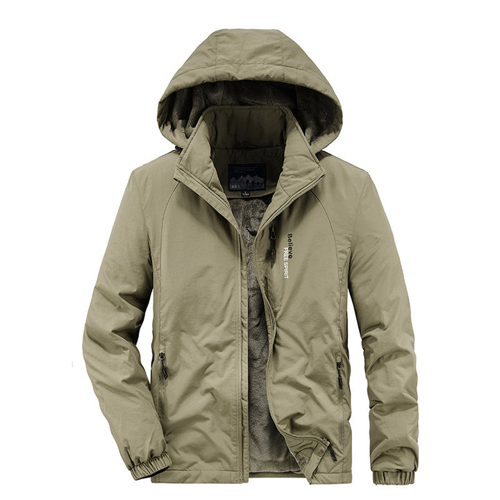 Herren Isolierte Outdoor-Übergangsjacke mit wärmendem Teddyfutter und Kapuze Drune