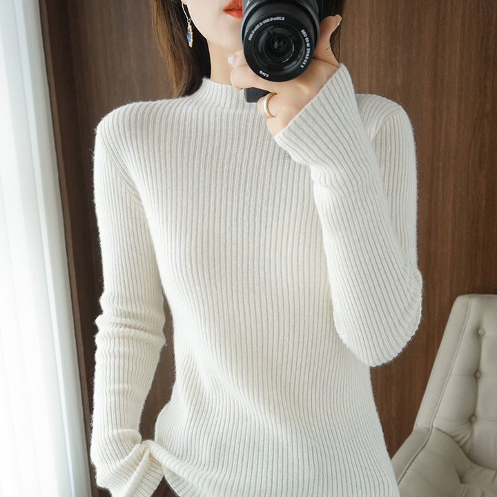Damen Luxus-Feinstrickpullover mit schmaler Rippenstruktur und kurzem Stehkragen Drune