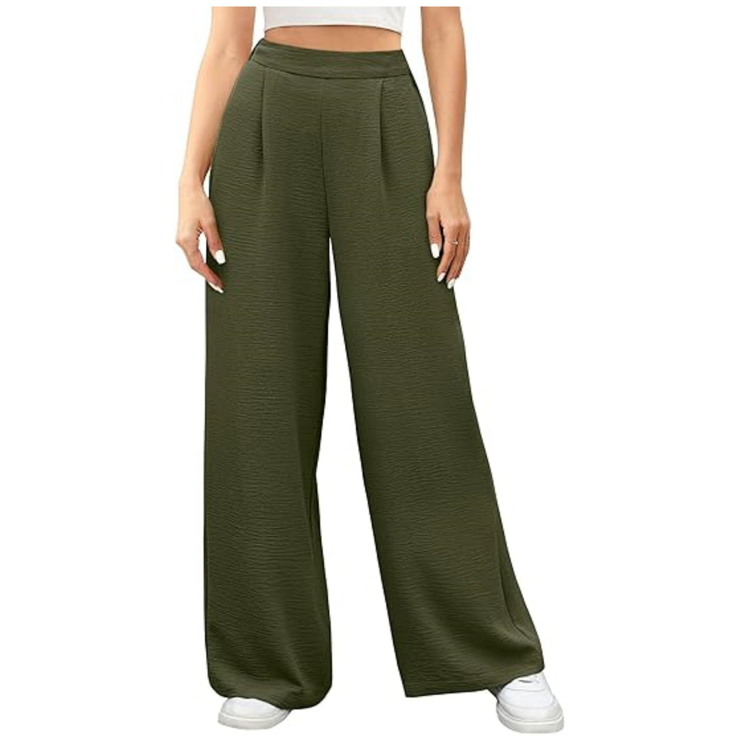 Damen hochtaillierte weite Palazzo-Hose mit Strukturstoff Drune