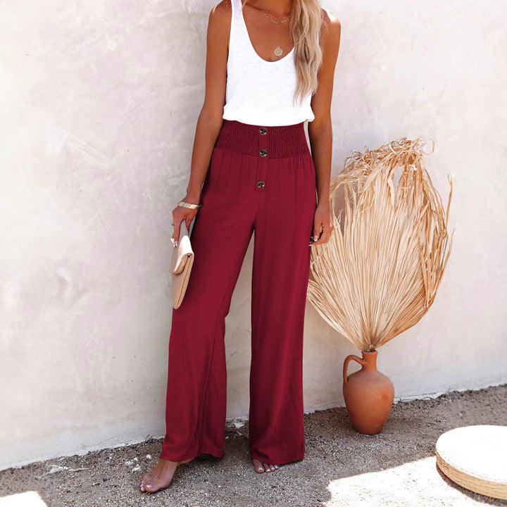 Damen weite Palazzo-Hose mit Knopfdetail und elastischem Bund Drune