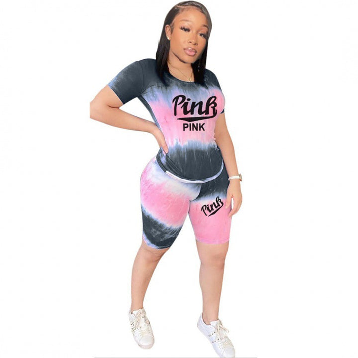 Damen Sportliches Kurzarm Outfit mit trendigem Batikmuster Drune