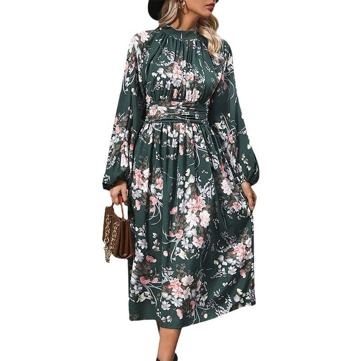 Damen Maxi-Kleid mit elegantem floralem Design und Rüschendetails Drune