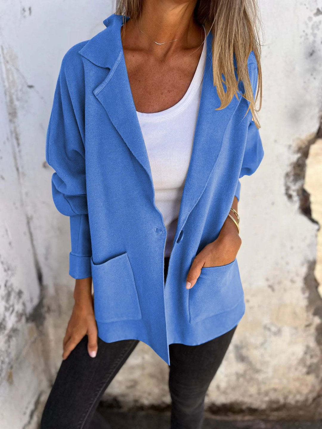 Damen Lässiger Oversize-Blazer mit praktischen Taschen und Knopfverschluss Drune