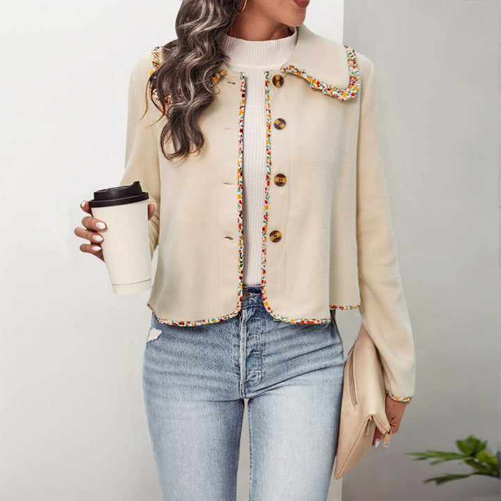 Damen Elegante Kurzjacke mit floralem Kragen Drune