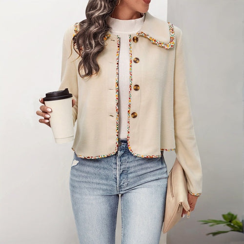 Damen Elegante Kurzjacke mit floralem Kragen Drune