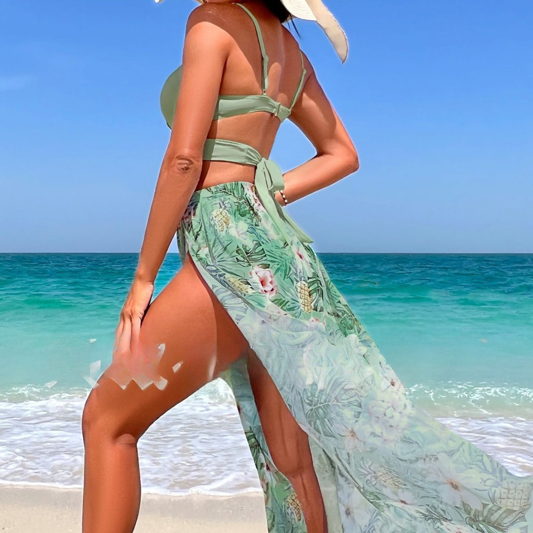 Damen Bikini-Set mit Wickelrock und floralem Design Drune