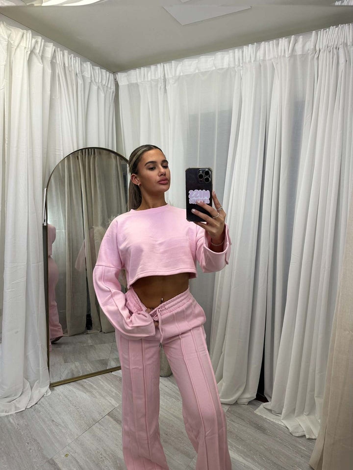 Damen lässiger Cropped Hoodie und weite Jogginghose Set Drune
