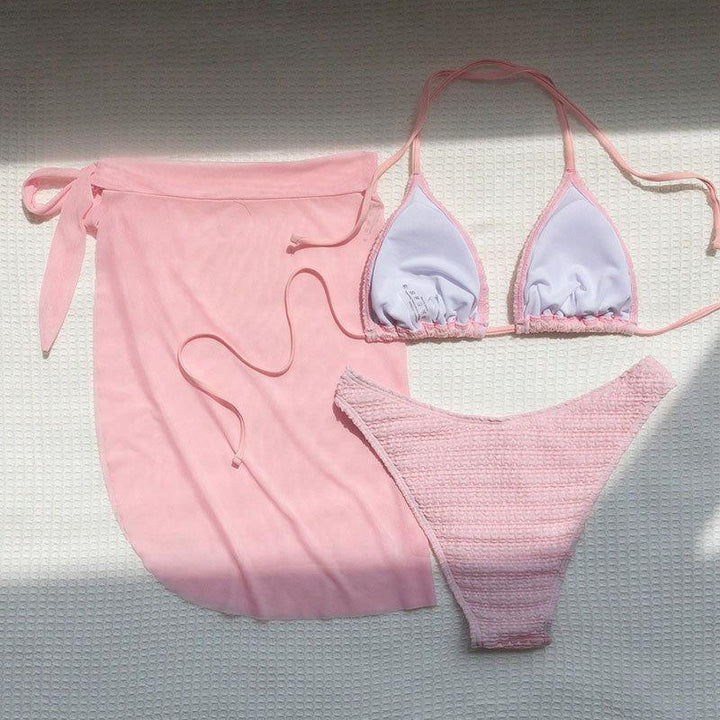 Damen Bikini-Set mit geflochtenem Oberteil und seitlichem Wickelrock Drune